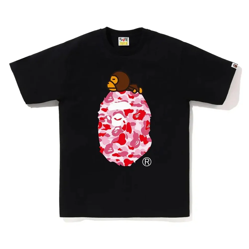BAPE Pink Baby Milo ABC Camo Ape Head Tee Black