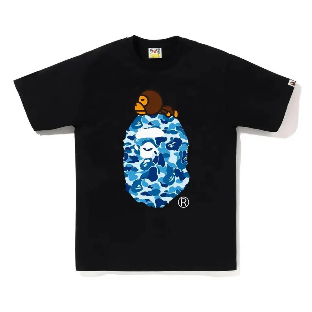 BAPE Blue Baby Milo ABC Camo Ape Head Tee Black