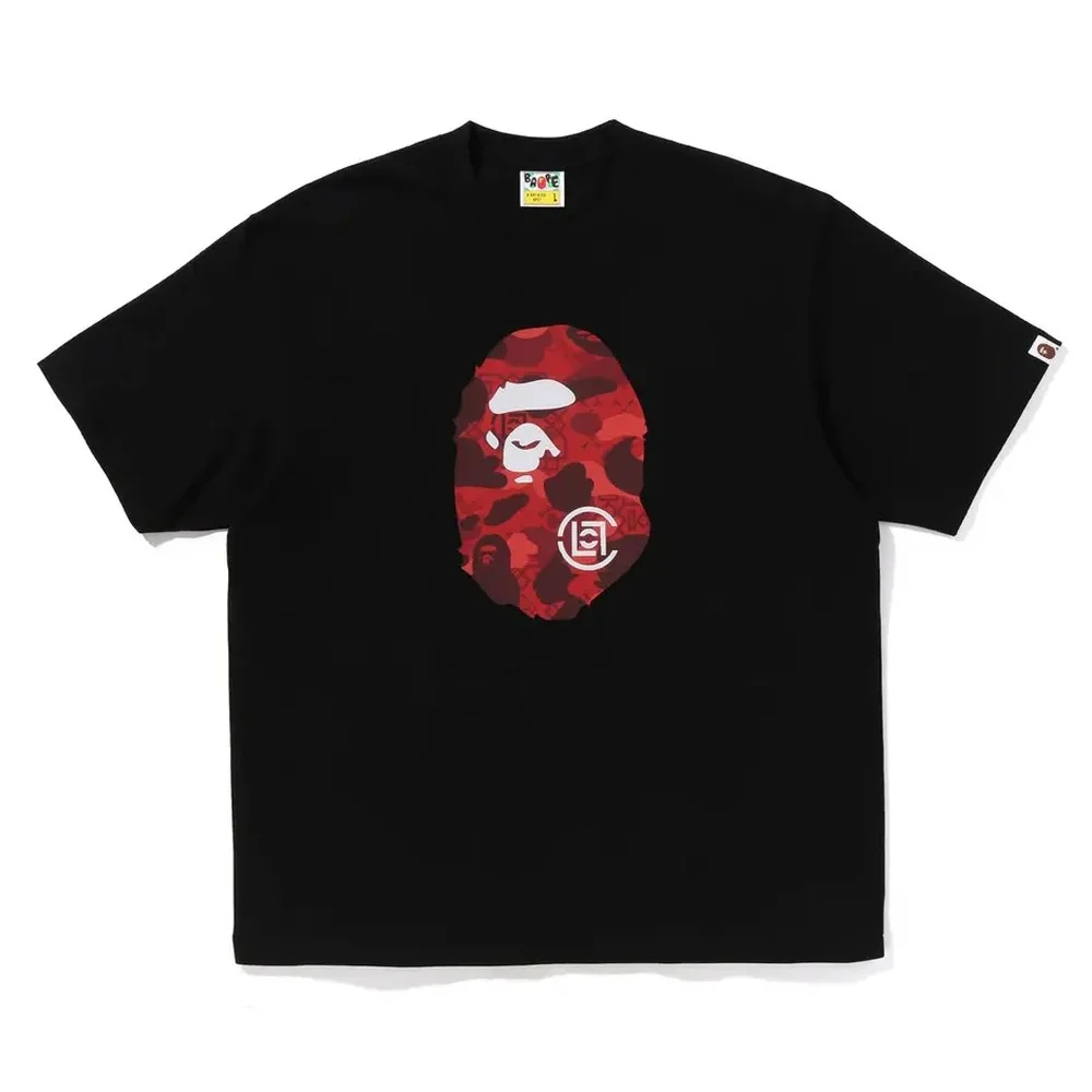 BAPE Red ABC Camo Ape Head Tee Black