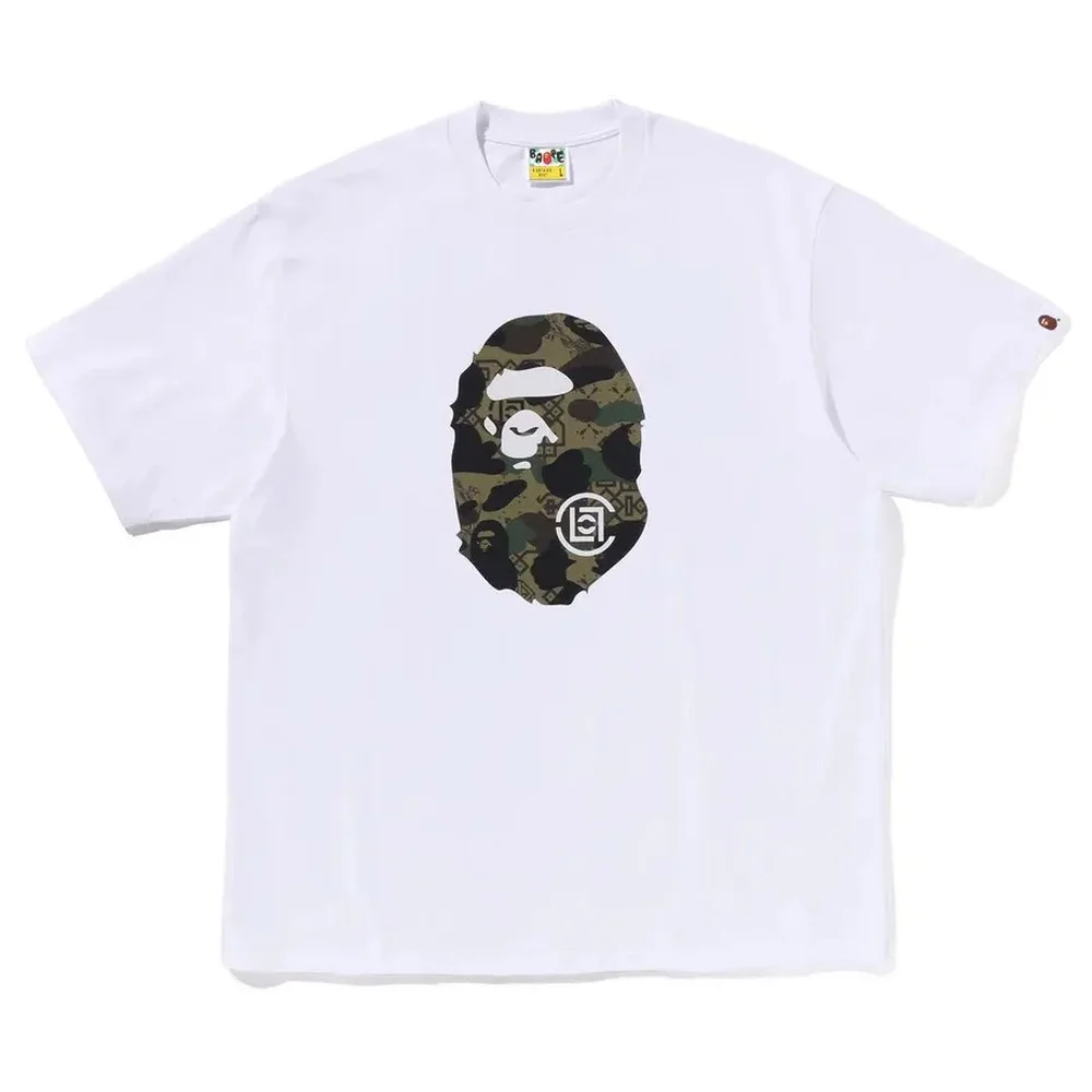 BAPE Green ABC Camo Ape Head Tee White