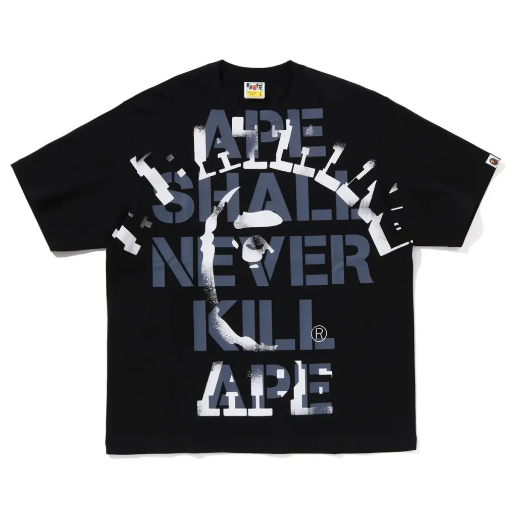 BAPE Spray Print College Relaxed Fit Tee Black