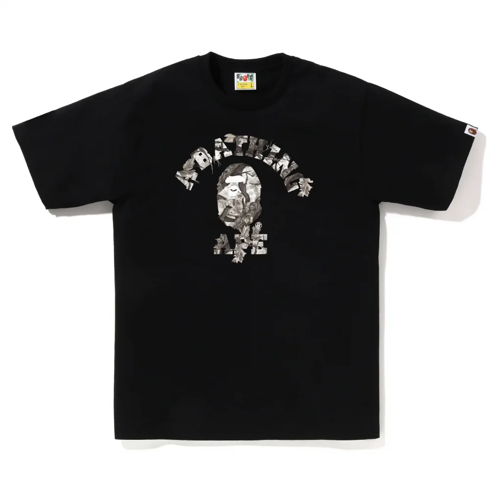 BAPE Woodland Camo Ape Head College Tee Black