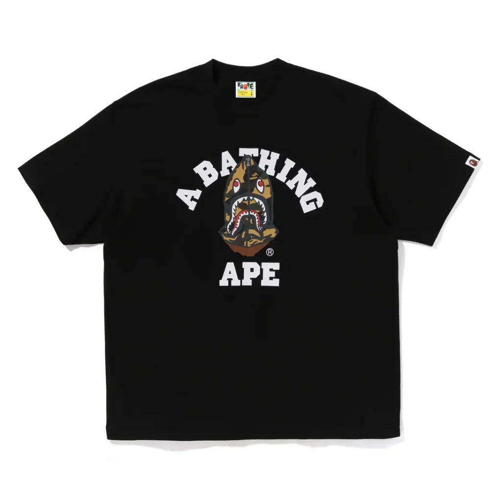 BAPE 1st Camo Shark Seijin College Relaxed Fit Tee Black
