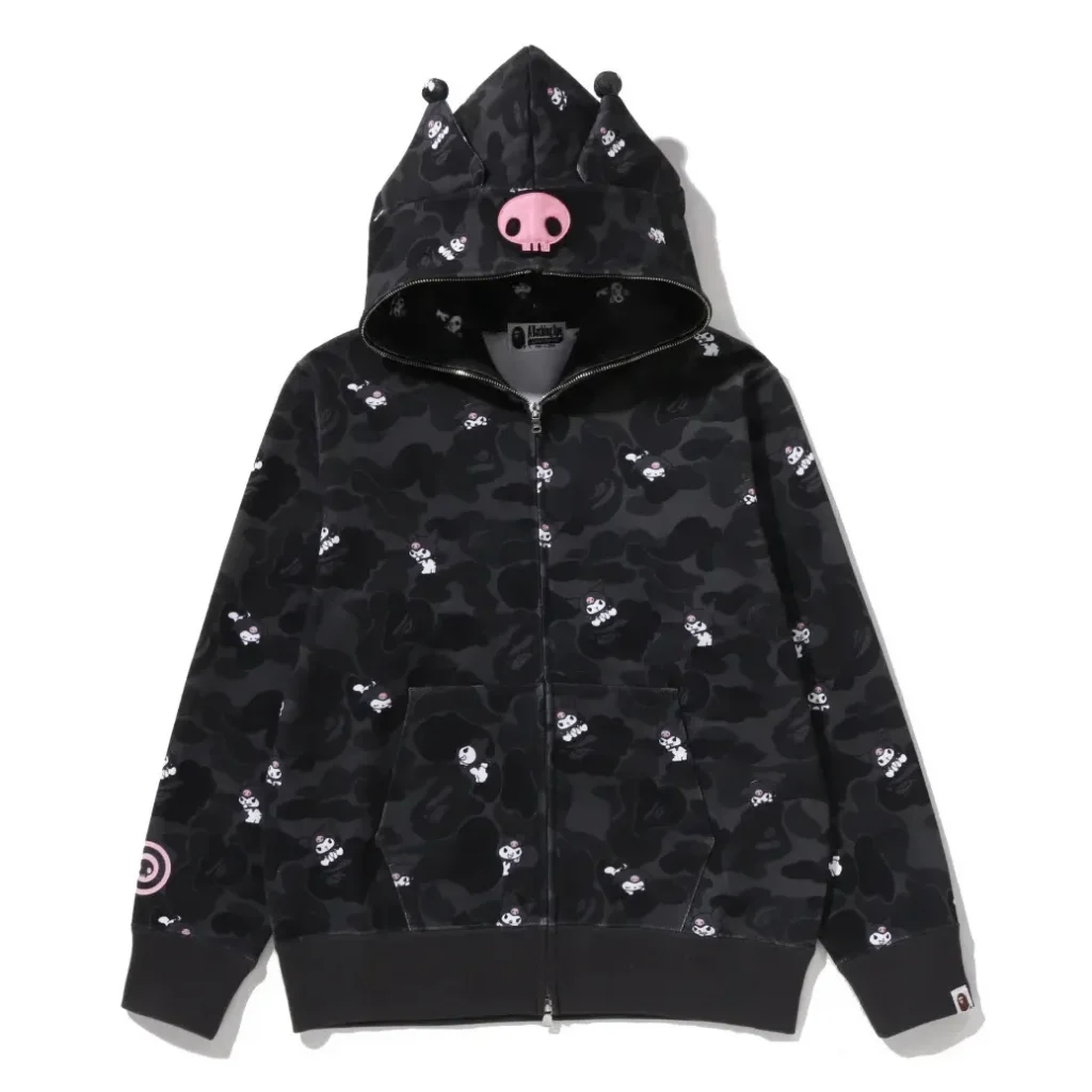 Bape x Kuromi Camo Full Zip Hoodie Black