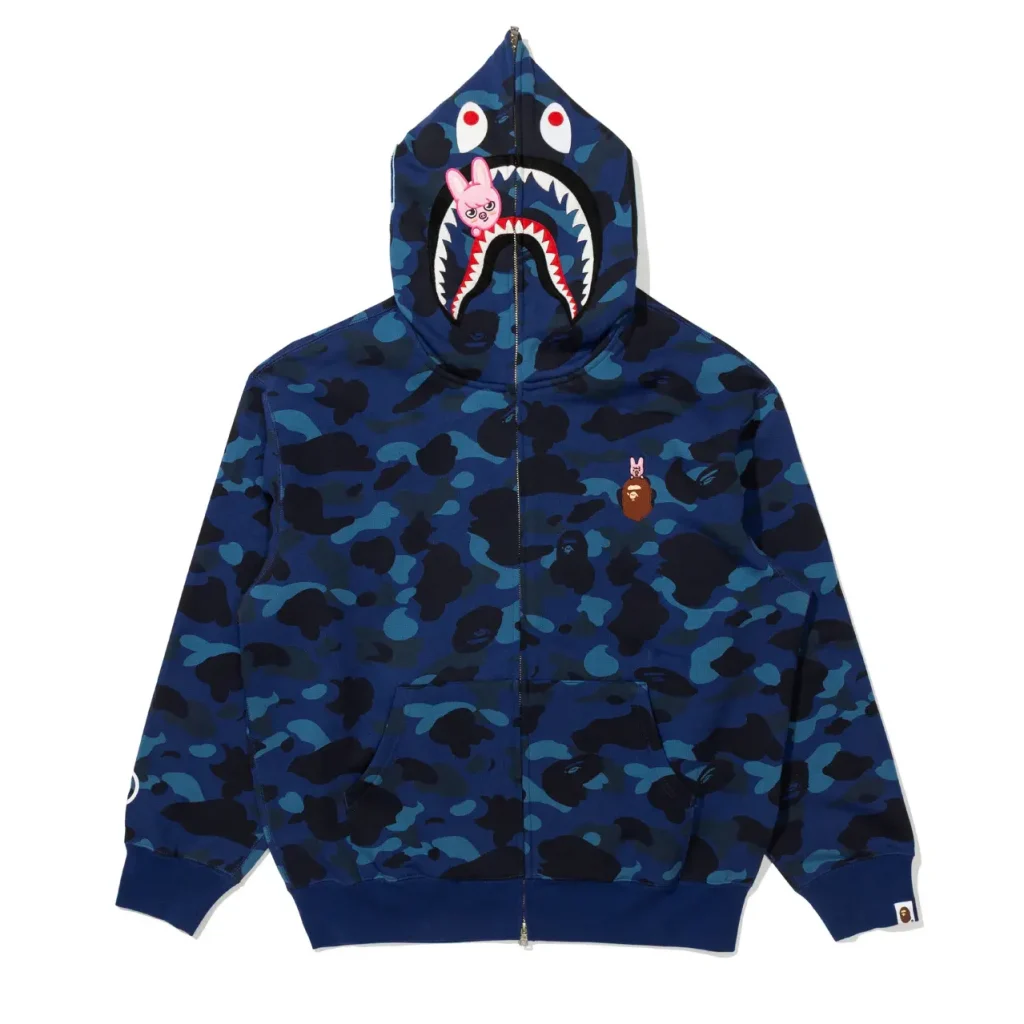 Bape x Stray Kids BbokAri Shark Full Zip Hoodie Blue