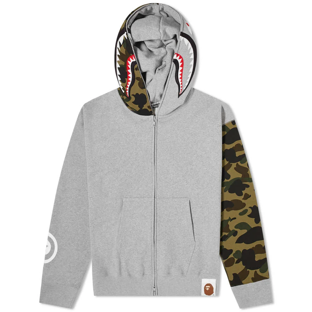 Bape Split 1st Camo Shark Full Zip Hoodie Grey