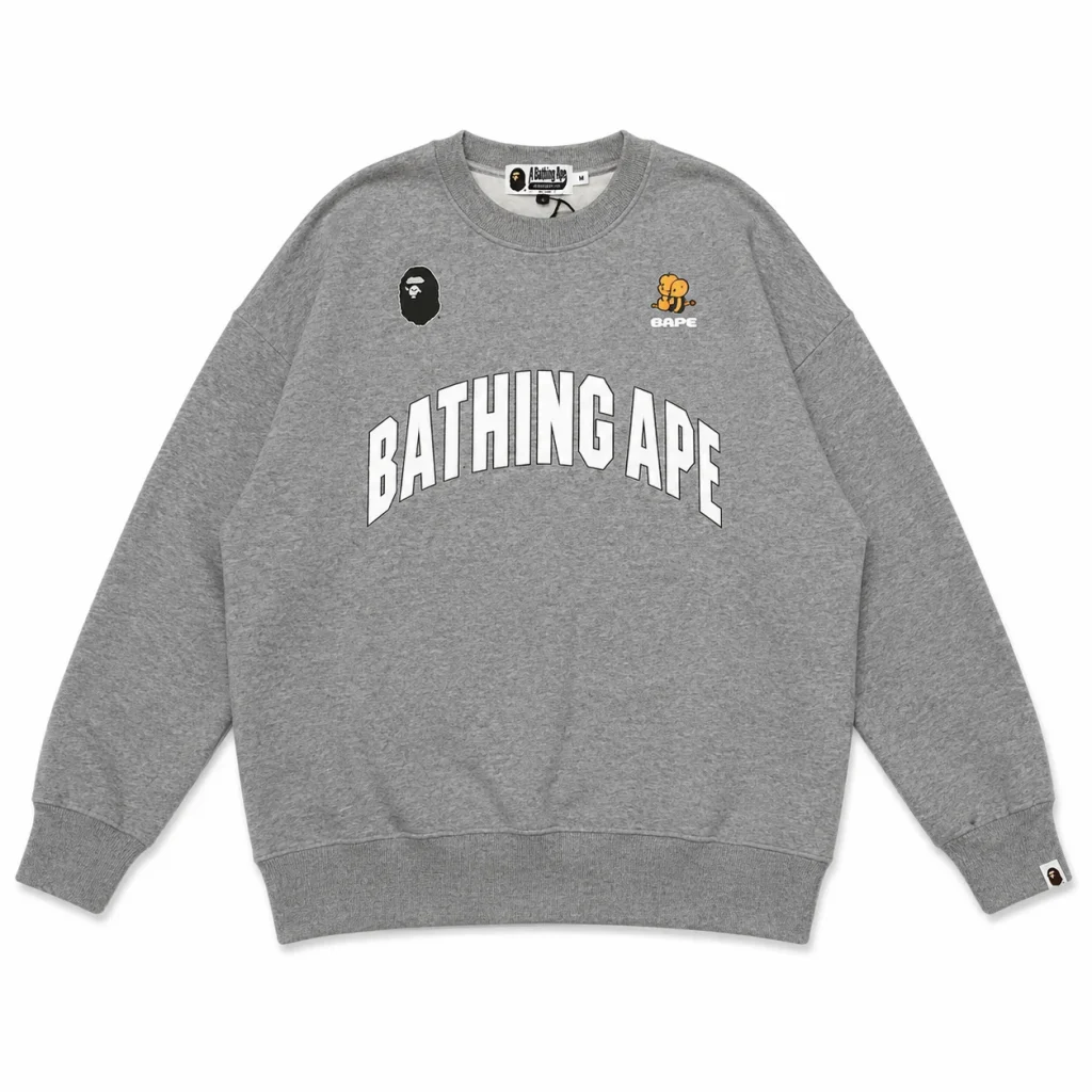 Bape Bathing Ape Logo Crewneck Sweatshirt Grey