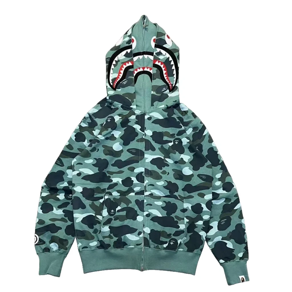 Bape Color Camo Shark Full Zip Hoodie Green