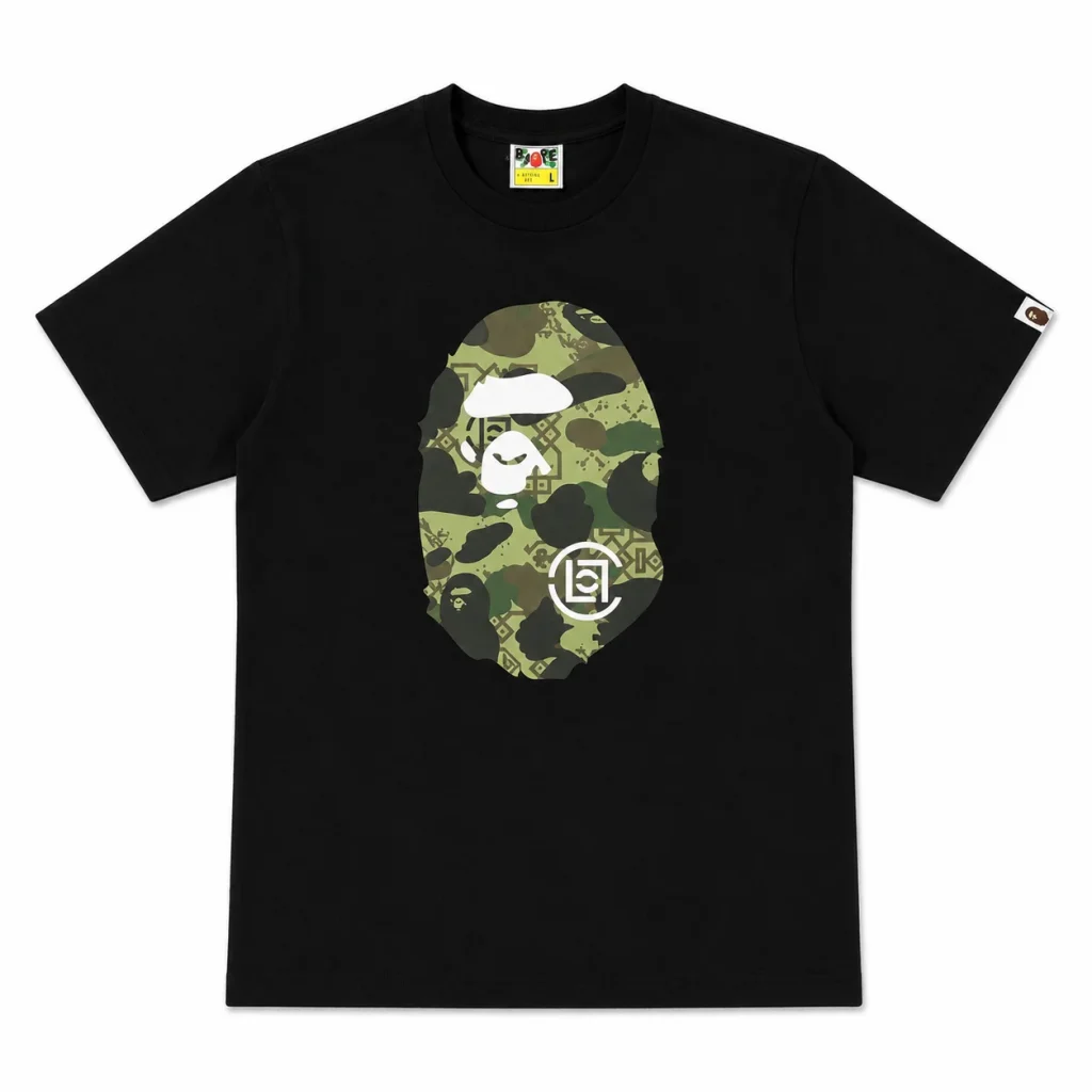 BAPE Green ABC Camo Ape Head Tee Black