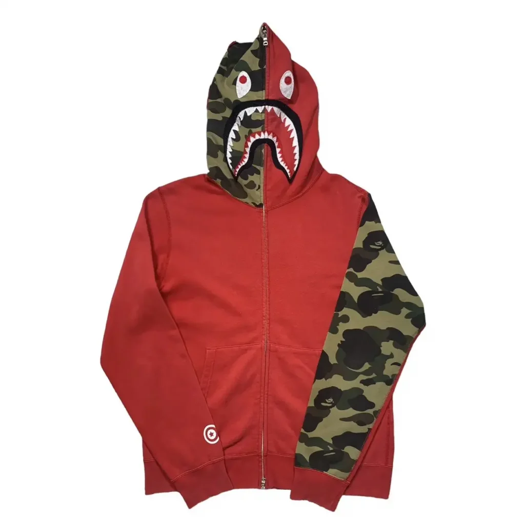 Bape Split 1st Camo Shark Full Zip Hoodie Red