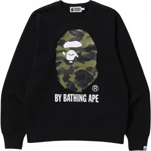 Bape Color Camo Big Ape Head Crewneck Sweatshirt Black Green