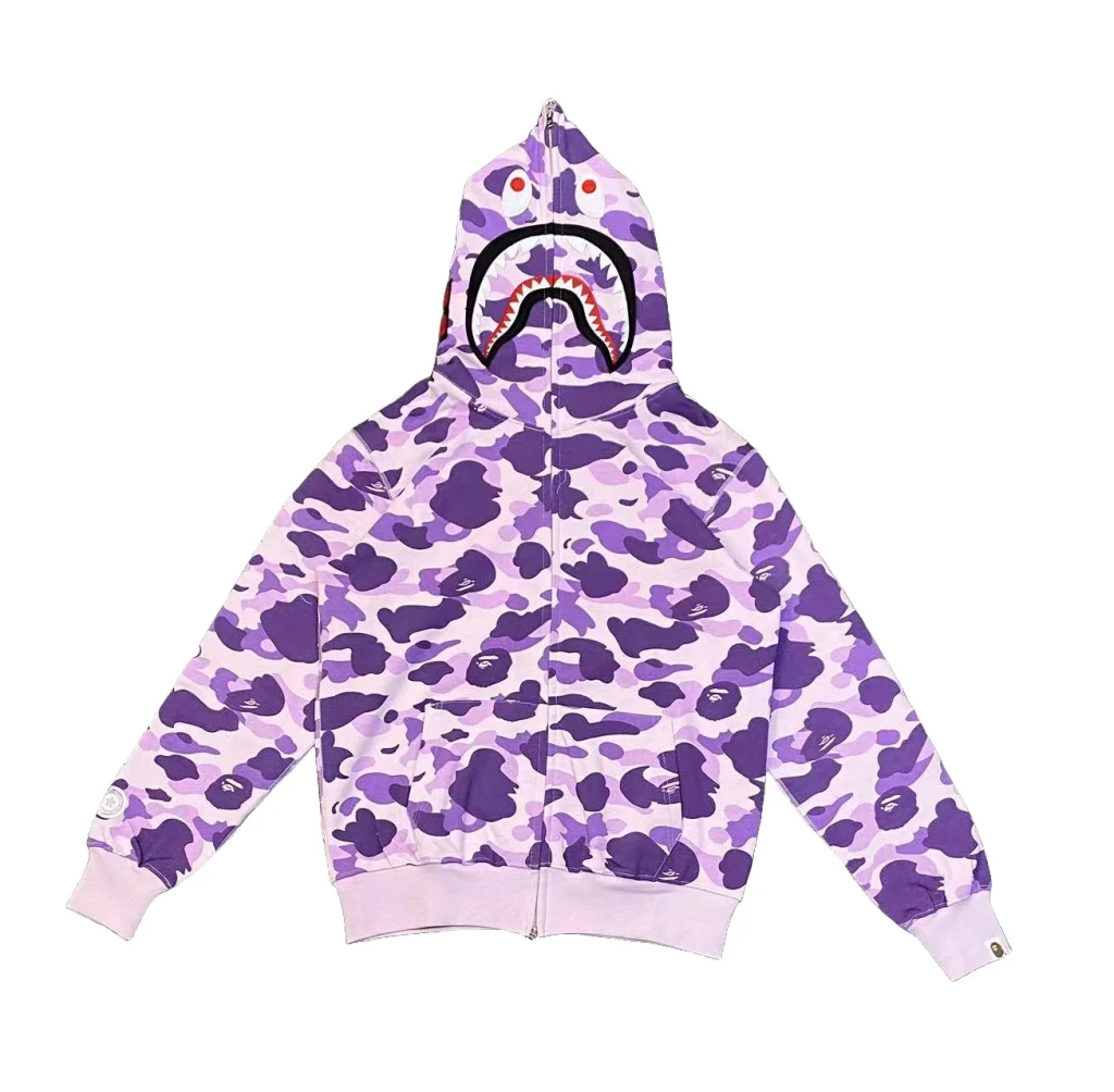 Bape Color Camo Shark Full Zip Hoodie Purple