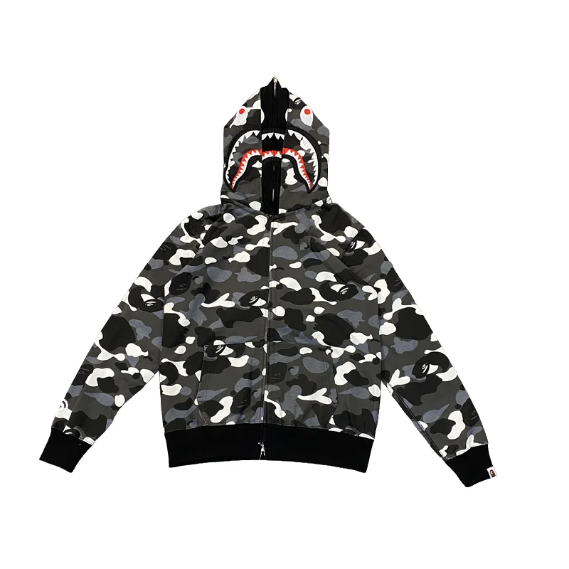 Bape Color Camo Shark Full Zip Hoodie Black Grey